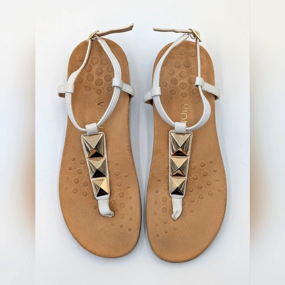 Vionic Nala Gold Embellished Flat T-Strap Sandal Orthaheel Technology Size 10 - Picture 8 of 17